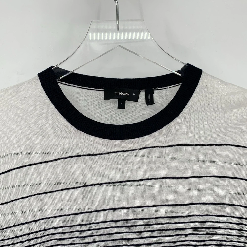 Theory Rainee P lightweight linen blend sweater black white stripe nubby Small